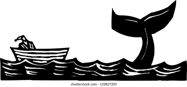 Black and white vector illustration of Jonah and the whale