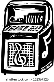Black and white vector illustration of a jukebox