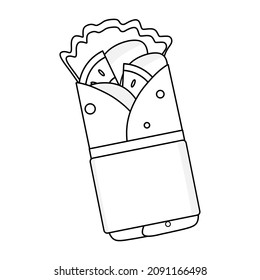 Black and white vector illustration of kebabs in box containers for coloring book and doodles