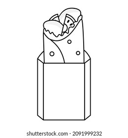 Black and white vector illustration of kebabs in box containers for coloring book and doodles