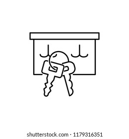 Black & white vector illustration of key holder.  Line icon of interior design element. Decorative accessory for home & office. Isolated object on white background. 