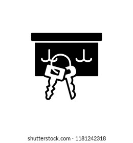 Black & white vector illustration of key holder.  Flat icon of interior design element. Decorative accessory for home & office. Isolated object on white background. 