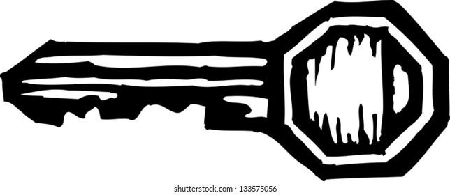 Black and white vector illustration of a key