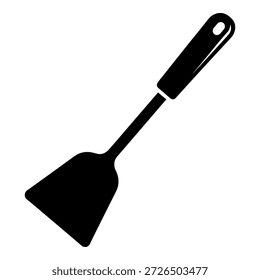 Black and white vector illustration of a kitchen spatula. Basic tool for cooking and flipping food.