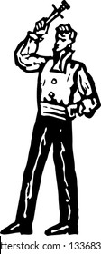 Black and white vector illustration of knife thrower