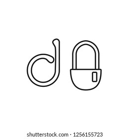 Black & white vector illustration of knitting crochet locking stitch marker. Line icon of needle lock clip holder. Craft safety pin. Isolated object on white background