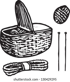 Black and white vector illustration of knitting