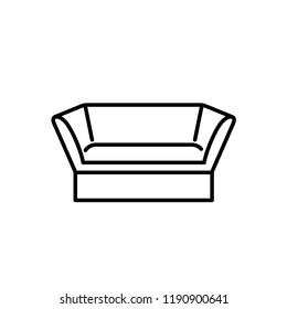 Black & white vector illustration of knole vintage sofa. Line icon of settee. Retro home & office furniture. Isolated object on white background