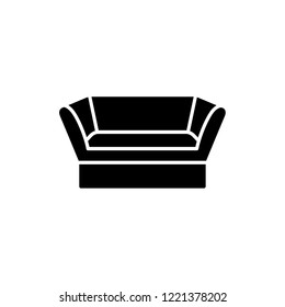 Black & white vector illustration of knole vintage sofa. Flat icon of settee. Retro home & office furniture. Isolated object on white background