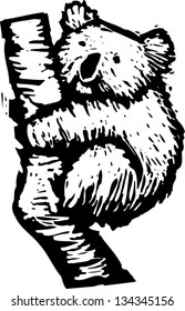 Black and white vector illustration of a koala bear