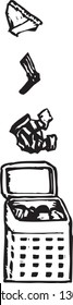 Black and white vector illustration of laundry hamper