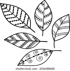 Ilustración vectorial en blanco y negro de hojas. Una idea para un logo, ilustraciones de moda, revistas, impresión en ropa, publicidad, sketch de tatuajes o mehendi.