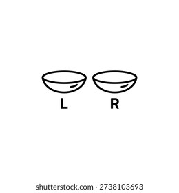 Black and white vector illustration of left and right contact lenses ophthalmology line icon for eye care and vision correction