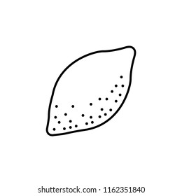 Black & white vector illustration of lemon fruit. Line icon of fresh citrus. Vegan & vegetarian food. Health eating ingredient. Isolated object on white background. Front view.