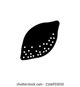 Black & white vector illustration of lemon fruit. Flat icon of fresh citrus. Vegan & vegetarian food. Health eating ingredient. Isolated object on white background. Front view.