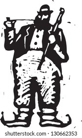 Black and white vector illustration of a leprechaun