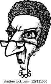 Black and white vector illustration of a librarian woman
