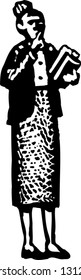 Black and white vector illustration of a librarian