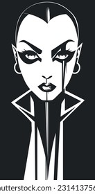 black and white vector illustration of light and shadow of a woman s face