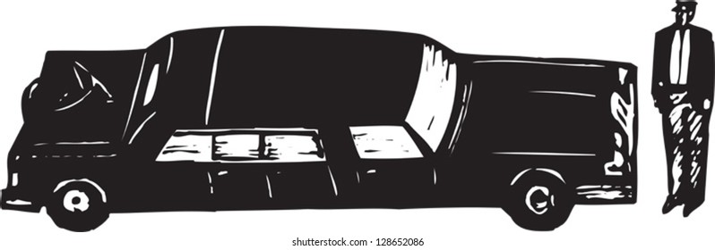 Black and white vector illustration of a limo