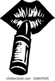 Black and white vector illustration of Lips and Lipstick