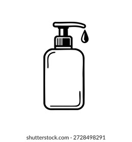 Ilustração vetor preto e branco do frasco do distribuidor de sabão líquido com ícone da arte da linha de gota