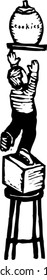 Black and white vector illustration of little boy reaching for cookies jar