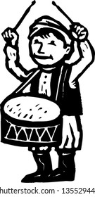 Black And White Vector Illustration Of Little Drummer Boy