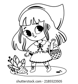 Black and white vector illustration of Little Red Riding Hood.