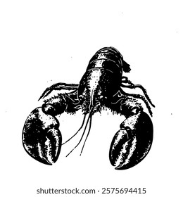 black and white vector illustration of a lobster with detailed texture and bold outlines, perfect for seafood themes or marine life designs.