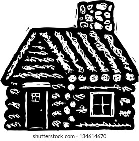 Black and white vector illustration of Log Cabin