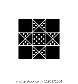 Black & White Vector Illustration Of Lone Star Quilt Pattern. Flat Icon Of Quilting & Patchwork Geometric Design Template. Isolated Object On White Background. 