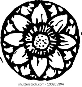 Black and white vector illustration of Lotus flower