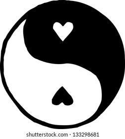 Black and white vector illustration of love heart Yin and Yang symbol