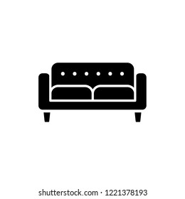 Black & white vector illustration of loveseat. Double sofa. Flat icon of leather settee. Modern home & office furniture. Isolated object on white background