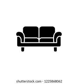 Black & white vector illustration of loveseat. Double sofa. Flat icon of settee. Modern home & office furniture. Isolated object on white background