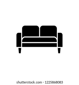 Black & white vector illustration of loveseat. Double sofa. Flat icon of settee. Modern home & office furniture. Isolated object on white background