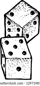 Black and white vector illustration of lucky dice showing seven