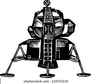 Black And White Vector Illustration Of Lunar Excursion Module