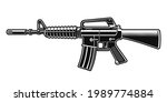 Black and white vector illustration of the M16 rifle isolated on white background