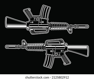 Black and white vector illustration of the M16 rifle 