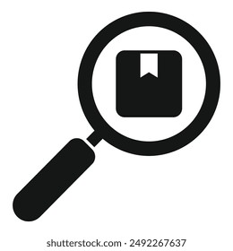 Black and white vector illustration of a magnifying glass zoomed on a file icon