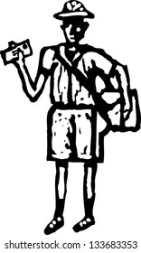 Black and white vector illustration of mail carrier