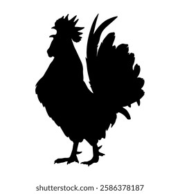 Black and white vector illustration of a majestic rooster. Perfect for tattoos, prints, farm-themed designs, nature lovers, and decorative art.