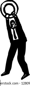 Black and white vector illustration of man grabbing brass ring