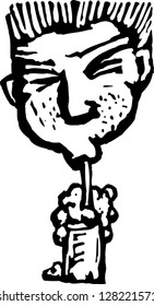 Black and white vector illustration of a man blowing