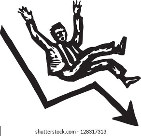 Black and white vector illustration of man falling down