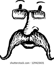 Black and white vector illustration of a man with mustache