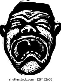 Black and white vector illustration of man screaming