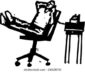 Black and white vector illustration of man talking on phone